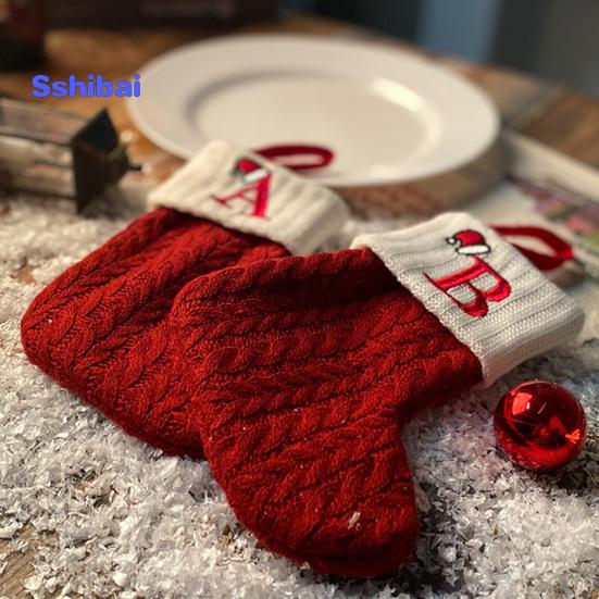 Рождественский чулок с вышитой буквой и подвесной веревкой, тонкая работа, рождественский чулок, праздничное рождественское украшение