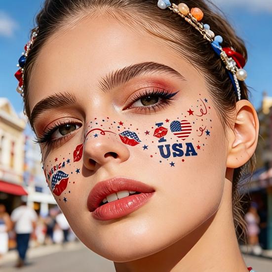 Waterproof Freckle Tattoos Stickers, USA Flag Face Stickers for Independence Day, Patriotic Temporary Body Art for Women Girls, Party Makeup