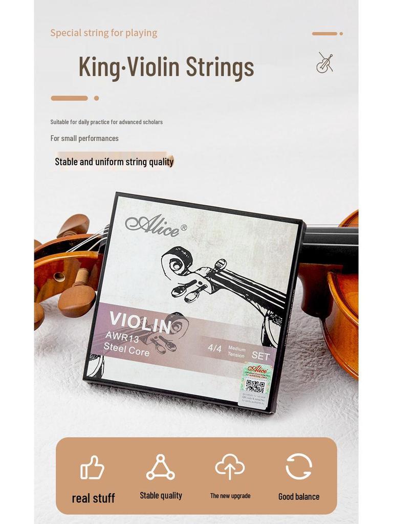 Струны для скрипки Alice AWR13: Высокопроизводительный набор для экзамена с высокоуглеродистой сталью и струнами с оплеткой из белой меди