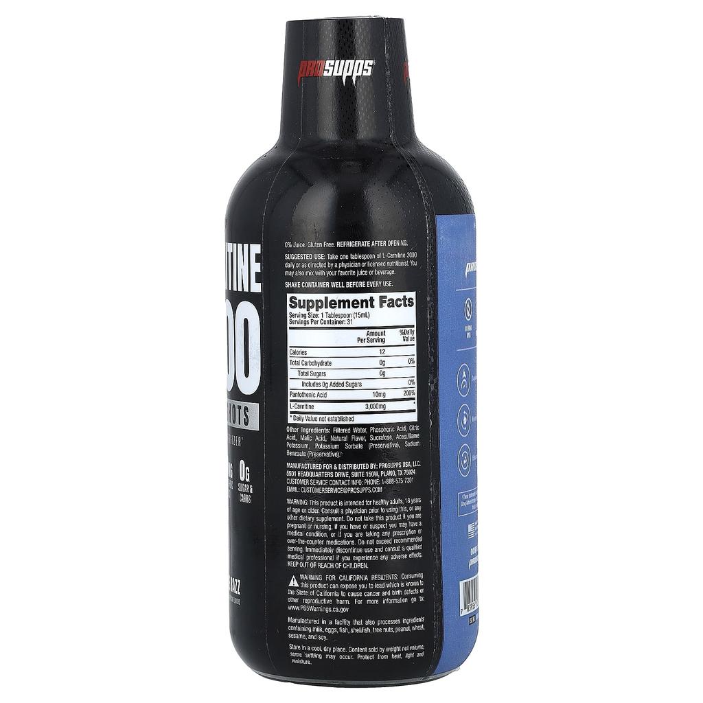 L-Carnitine 3000 Liquid Shot, Blue Razz Flavor, 473Ml(16Fl Oz)