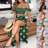 Summer Women's Slim Print Mid-length Bohemian Retro Tube Top Suit Dress