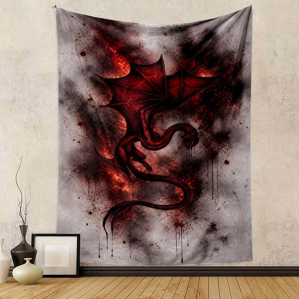 "Red Dragon with Fiery Background" Patterned Tapestry Decorative Wall Hanging, Home Bedroom Living Room Decor