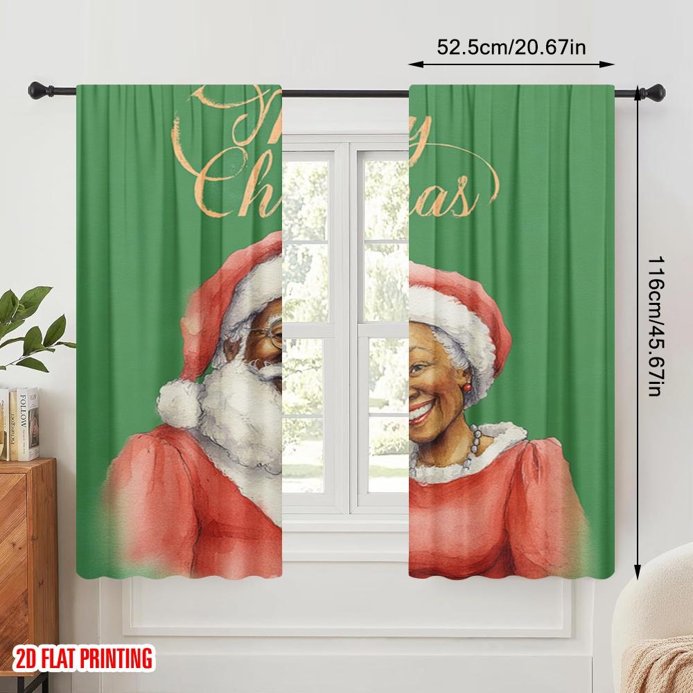2 шт., 2D печать на ткани, шторы, рулонные шторы, черные, Дед Мороз и Миссис Клаус, 100% полиэстер (без удилища) Идеальные украшения для дома