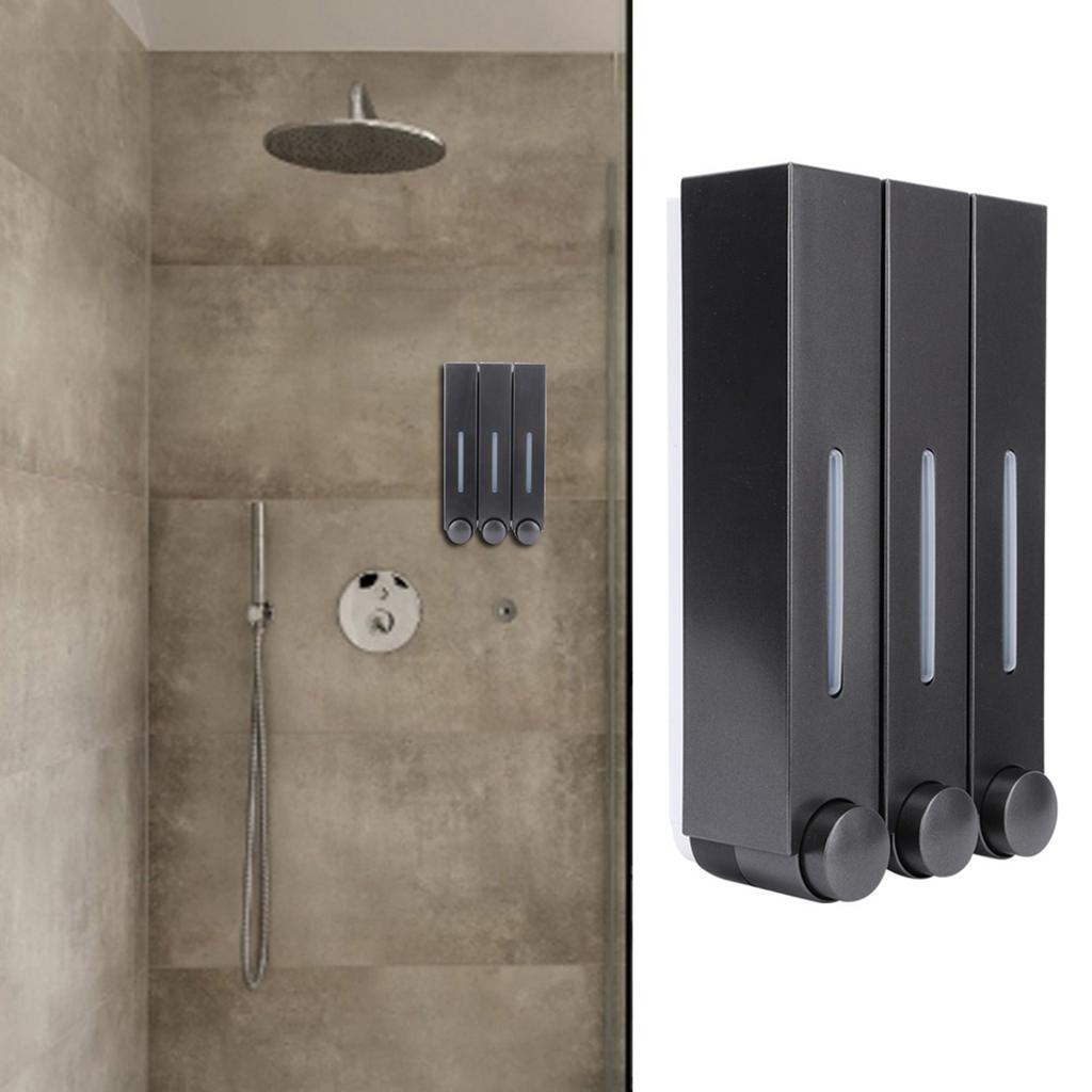 Wall Mount Shower Liquid Soap Dispenser Three Head Shampoo Dispensers for Hotel Bathroom6028 Black