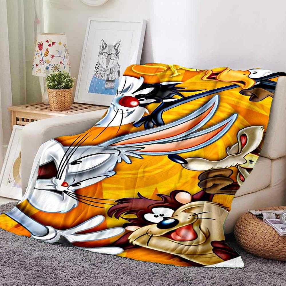 Looney Tunes Characters Flannel Blanket Super Soft Warm Cozy Blanket For Sofa Bed Office Travel Allseason Home Decor Gift