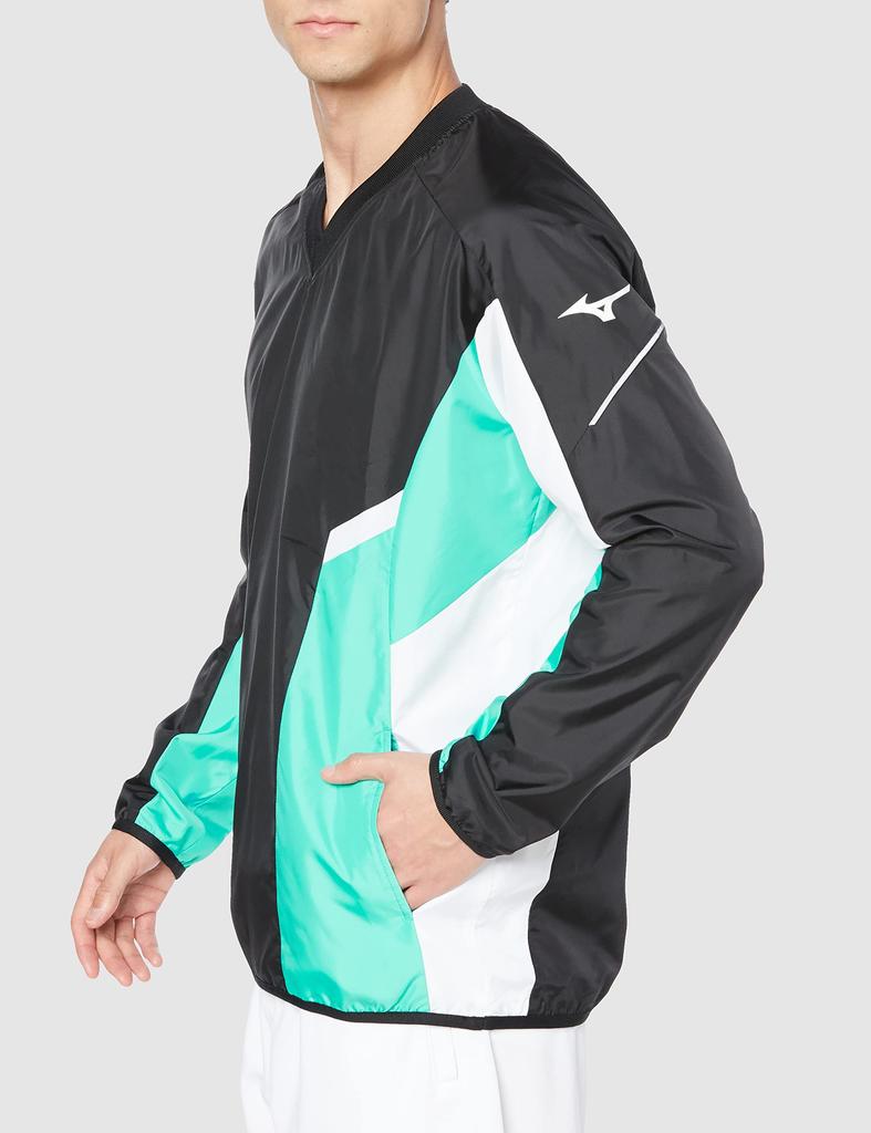 Tennis Wear Windbreaker Shirt Long Sleeve Fully Lined Mesh Water Repellent 62JE1002 Black X Blue Green XS [Mizuno] V-Neck
