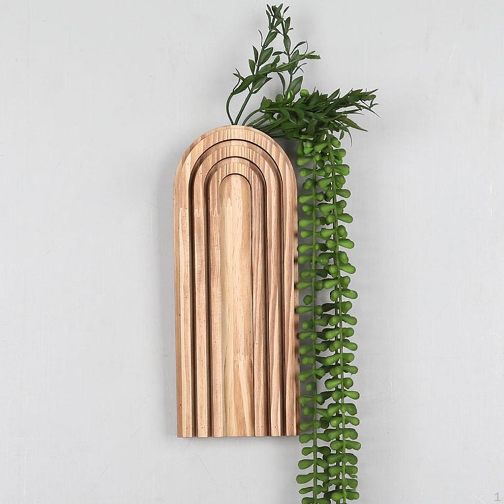 Wood Wall Planter Art Decor, Bathroom Fake Plant Modern, Vase Rustic Hanging