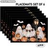 4pcs/6pcs Washable Placemats Suitable for Halloween Table Decor, Bat, Jack-O-Lantern & Maple Leaf Patterns, Hand Washable Table Mats for Indoor/Outdoo