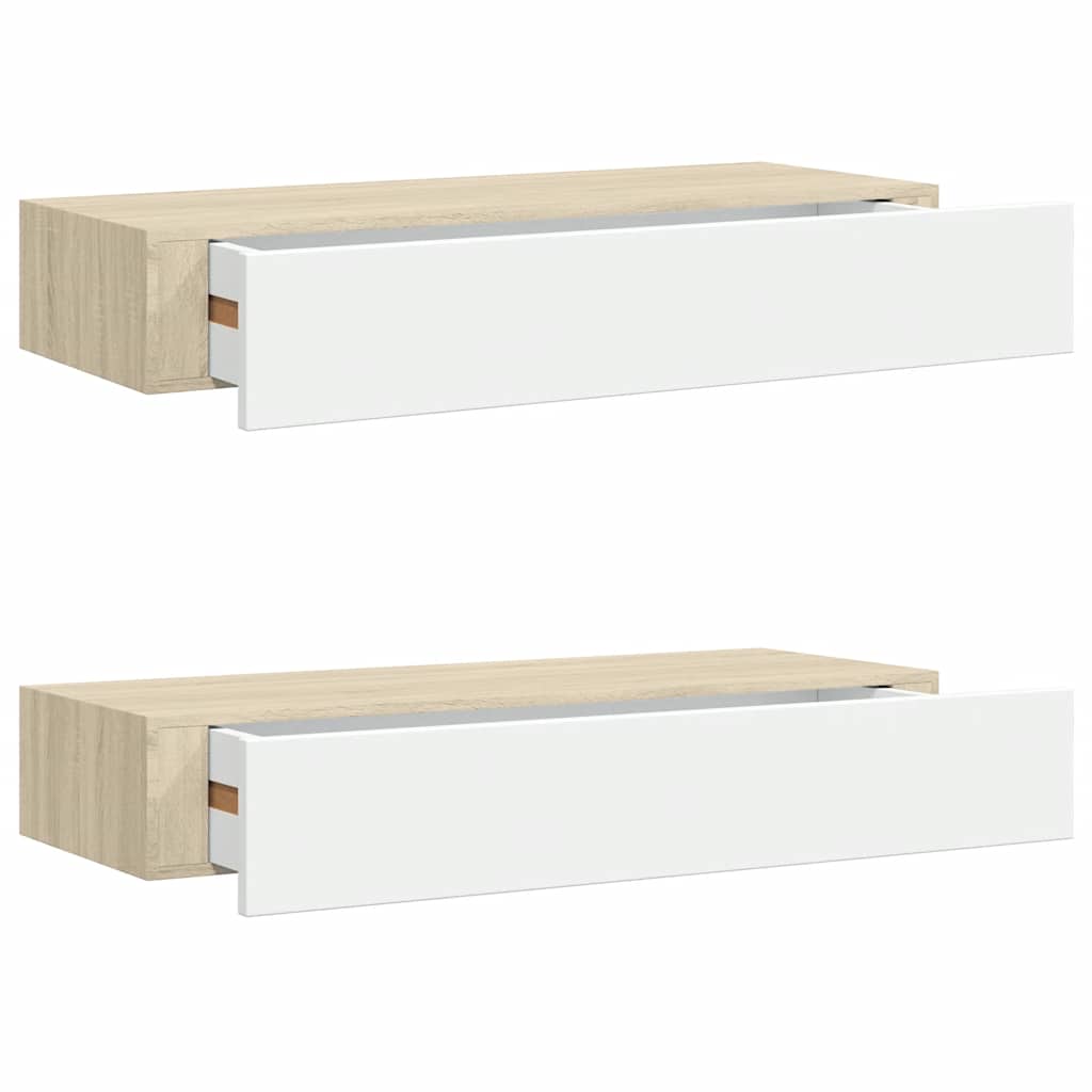 Vidaxl Półki Ścienne Z Szufladą 2 Szt., Dąb I Biel, 60X23,5X10 Cm, Mdf