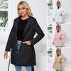 Women Fall Winter Coat Splash-resistant Single-breasted Hooded Long Sleeves Lace-up Tight Waist Drawstring Cardigan Overcoat
