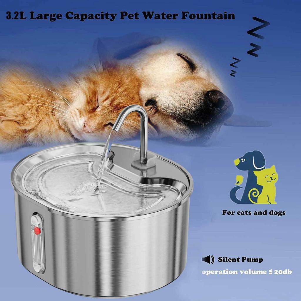 Фонтан для воды для домашних животных из нержавеющей стали большой емкости с циркулирующим фильтром для кошек и собак
