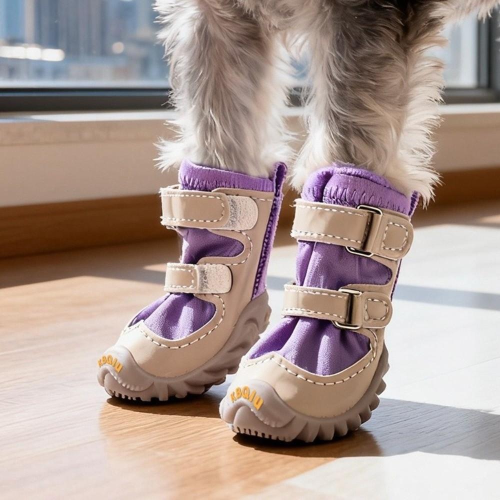 4pcs/set Waterproof Winter Dog Boots Warm Non-Slip Dog Shoes Fashion Pet Sneakers Autumn Winter