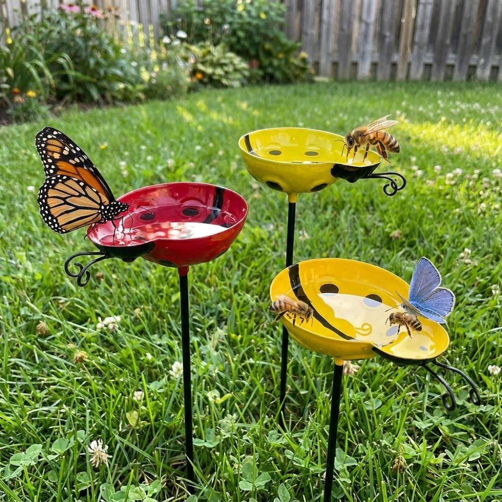 Rust-resistant Bee Watering Station Iron Art Bird Bath Stake Metal Garden Stake Garden Decor