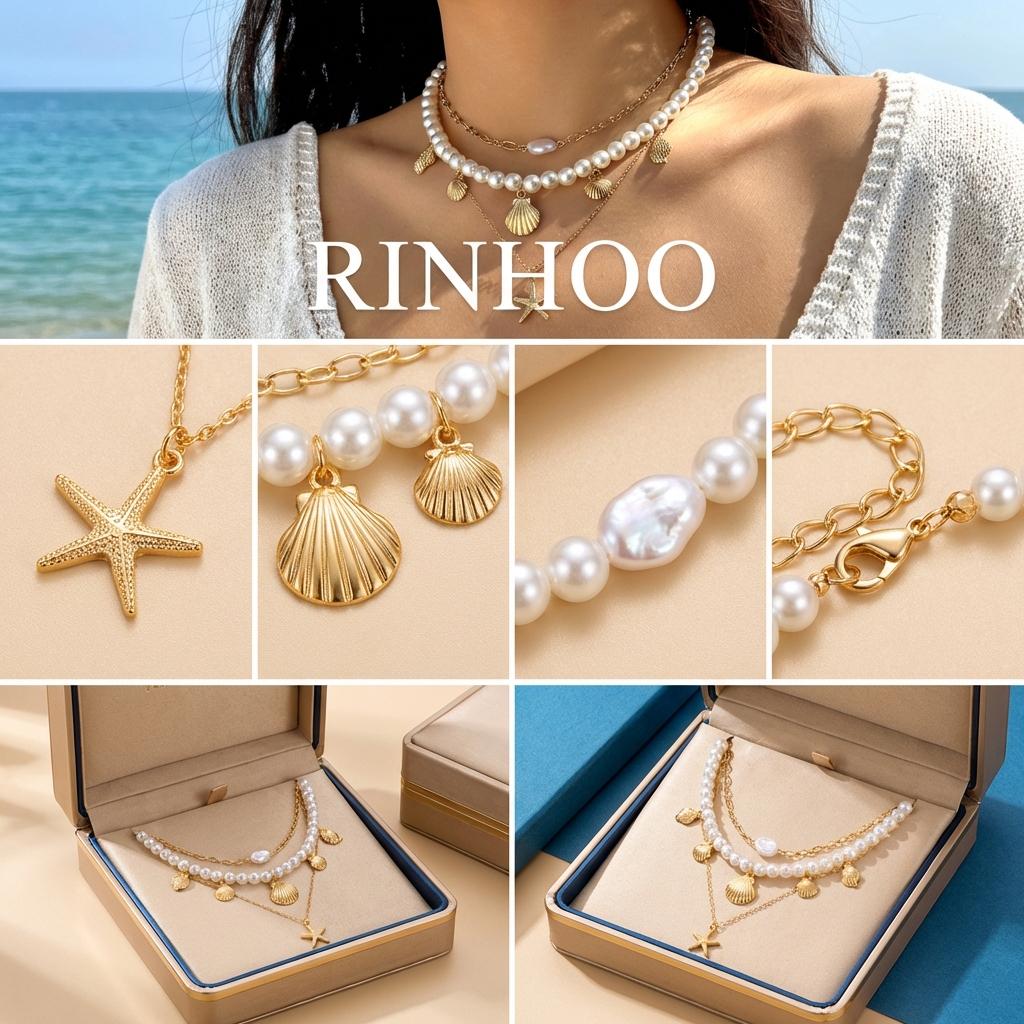 Elegant Imitation Pearl Chain Necklaces for Women Fashion Metal Starfish Shell Pendant Necklaces Minimalist Summer Jewelry Gifts