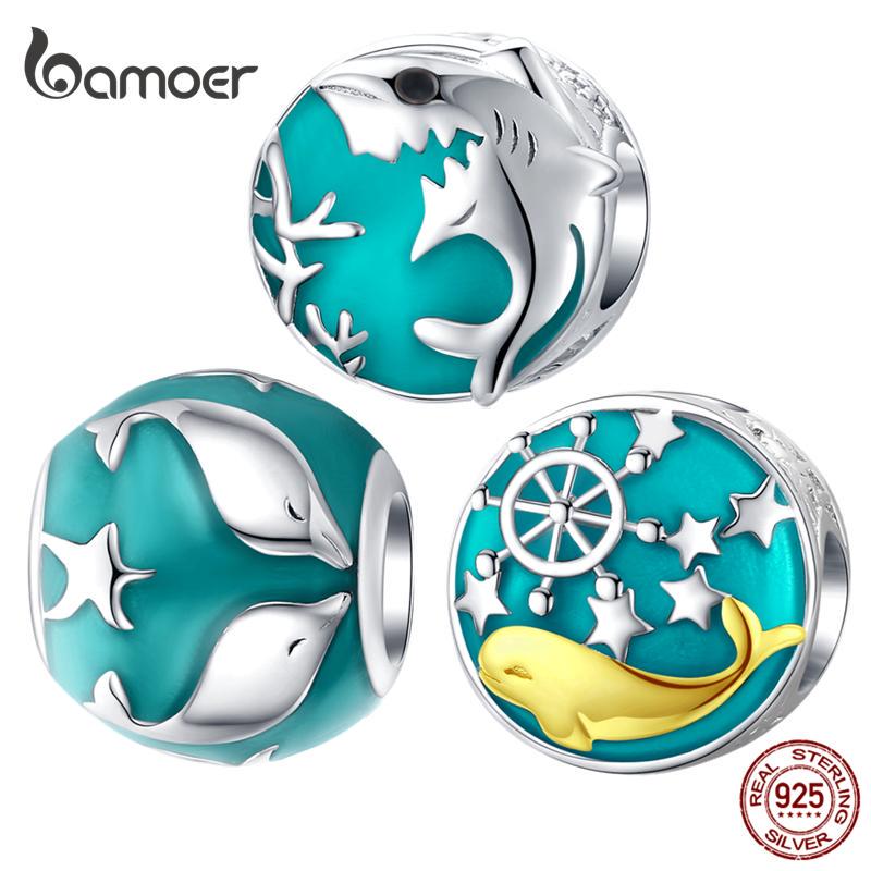 BAMOER Whale Dolphin Shark Charm 925 Sterling Silver Fit Original Bracelet Original Design Jewelry
