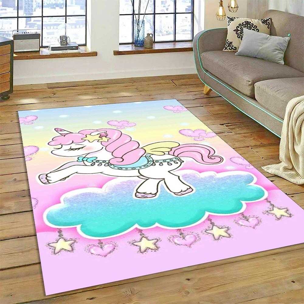 3D Cute Unicorn Cartoon Animal Carpet Rug for Home Living Room Bedroom Sofa Doormat Decor,Child Play Area Rug Non-slip Floor Mat