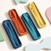 4Pcs/Set Reusable Portable Plastic Cutlery Set with Storage Box Students Spoon Fork Cutter Chopsticks Tableware Set