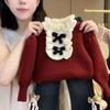 Girls Winter Outfit 2026 Baby Girl Bow Sweater Fleece Jeans 2 Piece Set Toddler Warm Clothes
