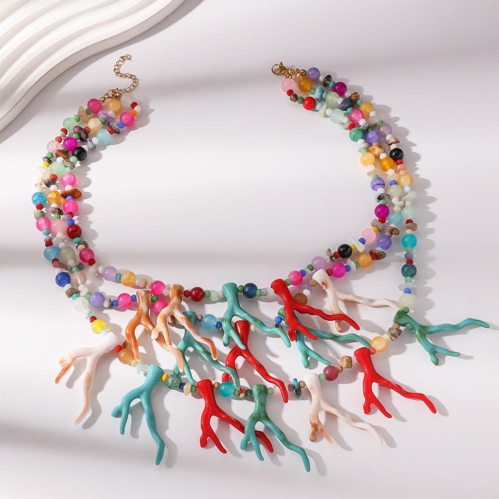 Multi-layer Beaded Coral Necklace Bohemia Ocean Style Beach Choker Coralal Pendant Necklace Summer
