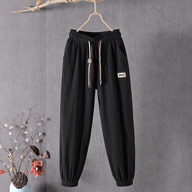 Summer Cotton Linen Harem Pencil Pants Women's Thin Elastic Loose Large Size Casual Capris