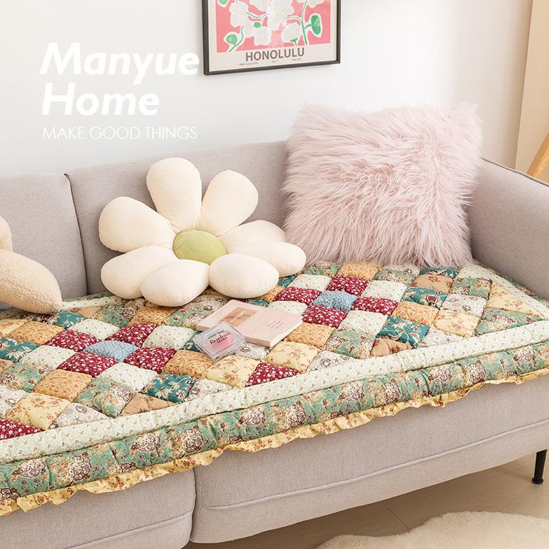 Retro Sofa Cushion Living Room Sofa Cover Pastoral Style Four Seasons Universal Anti Slip Sofa Mat Handmade Cotton Couch Cushion