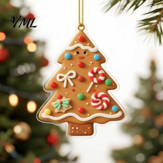 Festive Seasonal Gift Ideas Gingerbread Christmas Tree Pendant, Double-sided Acrylic Hanging Ornament for Xmas Party Home Decor Supplies Holiday