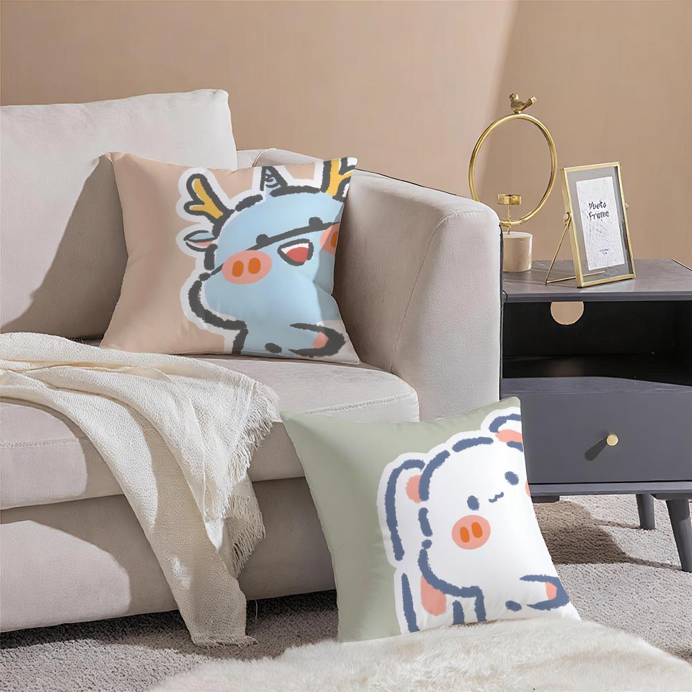 Cute Surprise Animals In The Twelve Zodiac Signs Cushion Cover Throw Pillow Cover Hidden Button Durable Polyester Chair Cushion