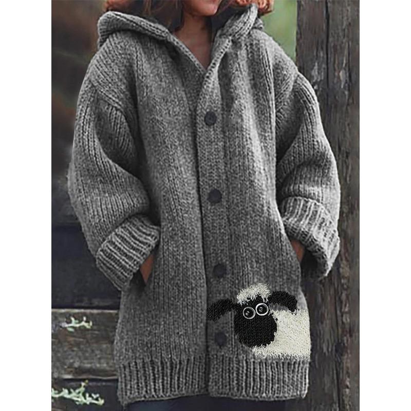 Womens 3D Animal Print Hooded Sweatshirt Casual Open Front Jacket
