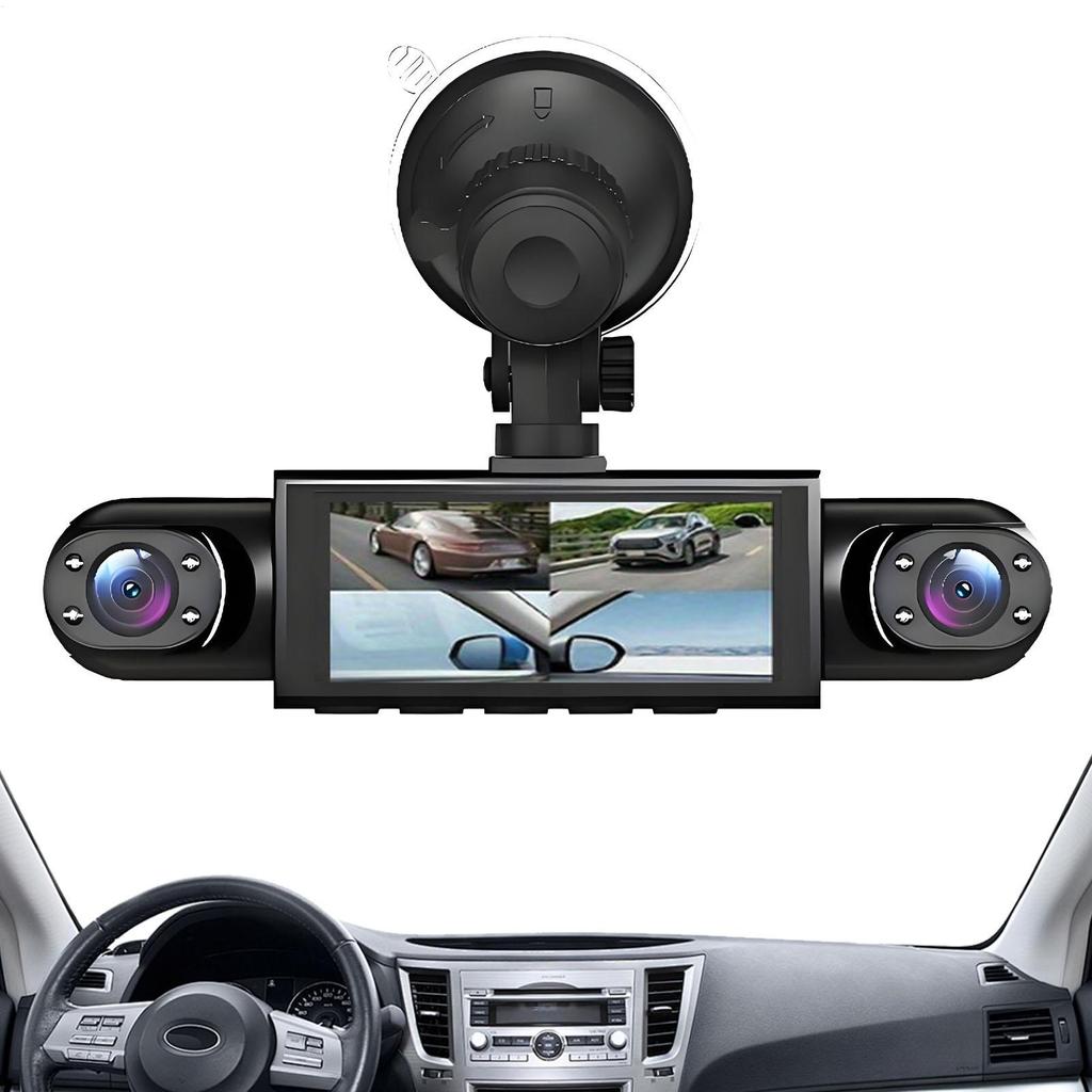 Car 4 Channel Dash Camera Car Video Recorder With Monitor Front Rear Internal Battery Powered For Left Right Front Blind Spot