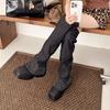 Модный нишевый ретро новый круглый носок 2025 ранняя осень зима пустяковая подошва стразы ботфорты-чулки облегающие