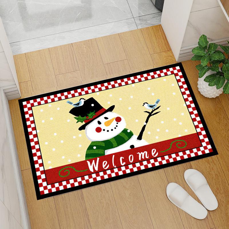 Red Coral Fleece Christmas Floor Mat with Santa Claus and Tree Design