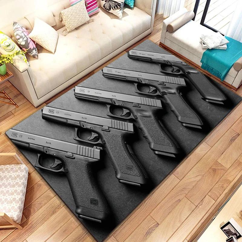 3D Винтовка Пистолет Револьвер Пистолет Мультяшный Ковер, Ковер для Гостиной Спальни, Кухонный Коврик Прихожая Ванная Противоскользящий Пол крутой