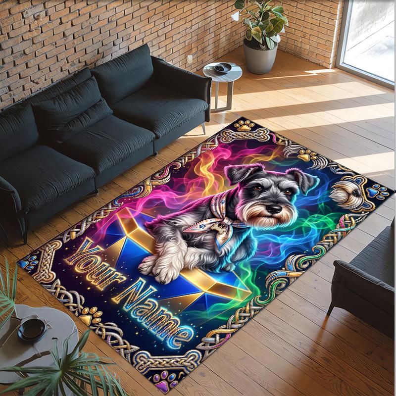 Dog Theme Crystal Velvet Rug Personalized Custom Name Text Soft Floor Mat Home Decor