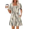 Женские летние повседневные платья с квадратным вырезом, плиссировкой спереди и карманом, с короткими рукавами и принтом
