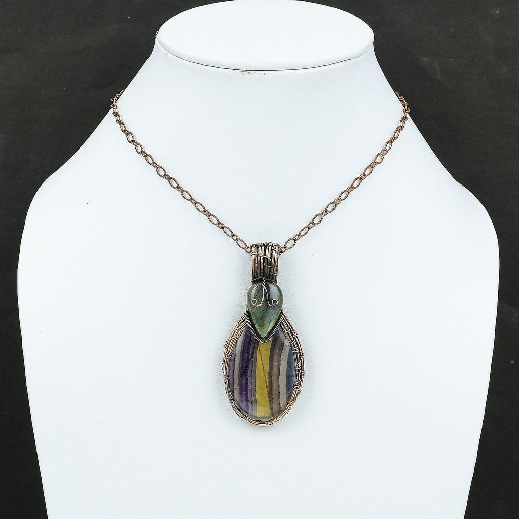 Multi Fluorite Pendant Copper Wire Wrapped Pendant Labradorite Gemstone Pendant Copper Wire Wrap Jewelry Handmade Pendant Gift For Her & Mom