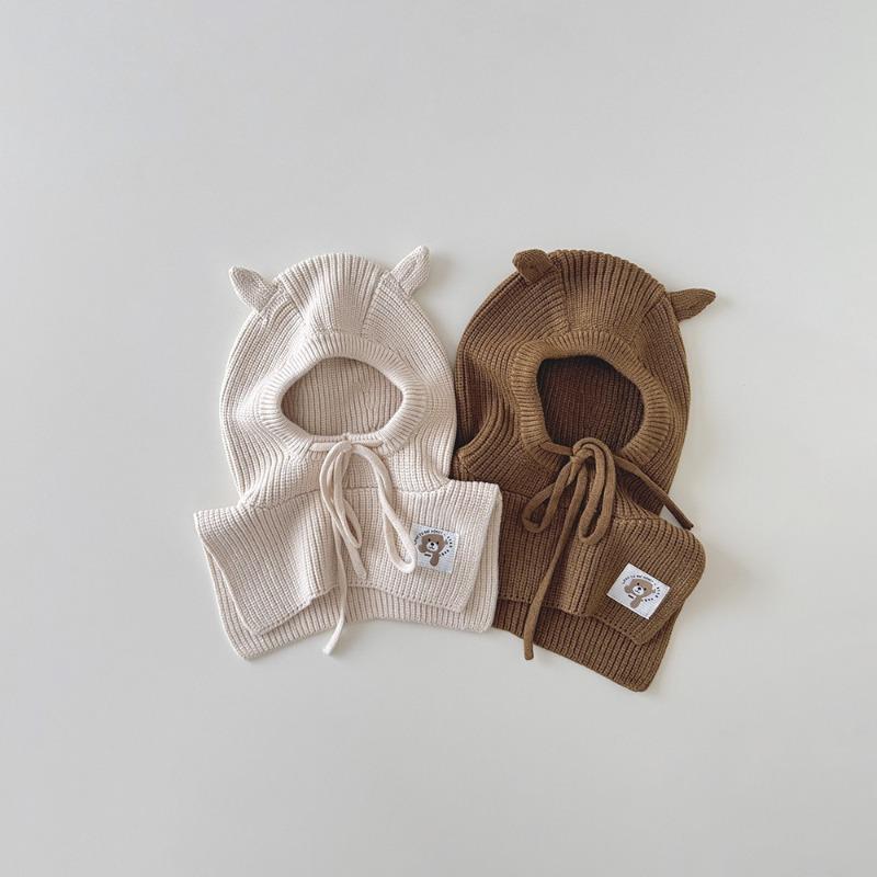 Комплект 2 в 1: детская шапка-шарф, зимний набор, шапка-бини с ушками для малышей, грелка для шеи, вязаная балаклава для мальчика, девочки, теплый зимний аксессуар