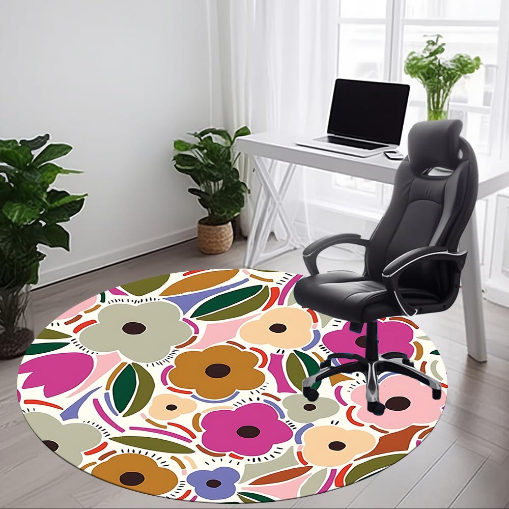 1pc Floral Pattern Chair Carpet for Office, Non slip, Soft and Durable Office Rug for Interior Decoration