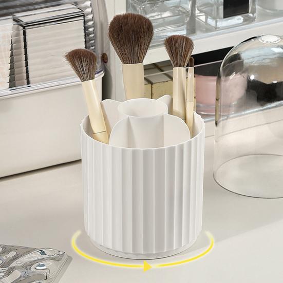 Makeup Brush Holder Transparent Dustproof Large Capacity Multi-compartment with Lid 360-degree Rotating Makeup Brush Display Case Office Supplies