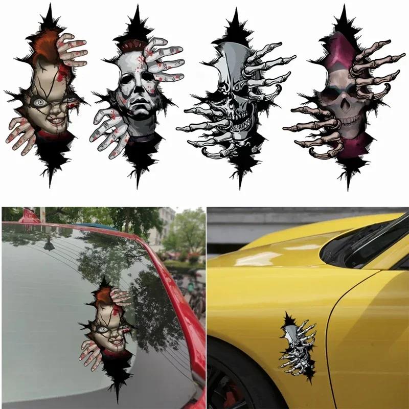 Car Sticker Horror Characters Skull Force Open From Cracked Series Car Styling Automobile Window Body Halloween Decal Decoration