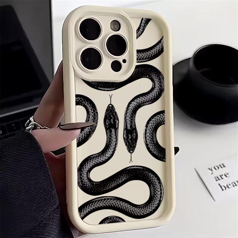 Black Snake Print Phone Case For iPhone 16 15 14 Pro Max 13 12 11 XS X XR 7 8 Plus SE 2022 Shockproof Candy Soft Silicone Cover
