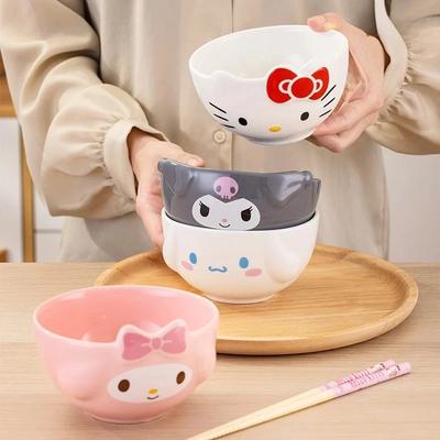 Для Sanrio 5-дюймовая керамическая миска для риса и супа для Melody&Cinnamoroll&Kuromi Посуда Мультяшная неровная аниме-рельефная миска для детей