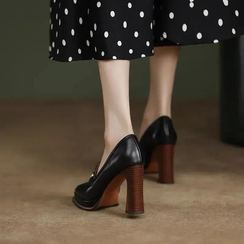 Женские туфли на платформе и высоком каблуке, осенние, в британском стиле, с квадратным носком, элегантные, для платья, одинарные, женские слипоны, легкие лоферы