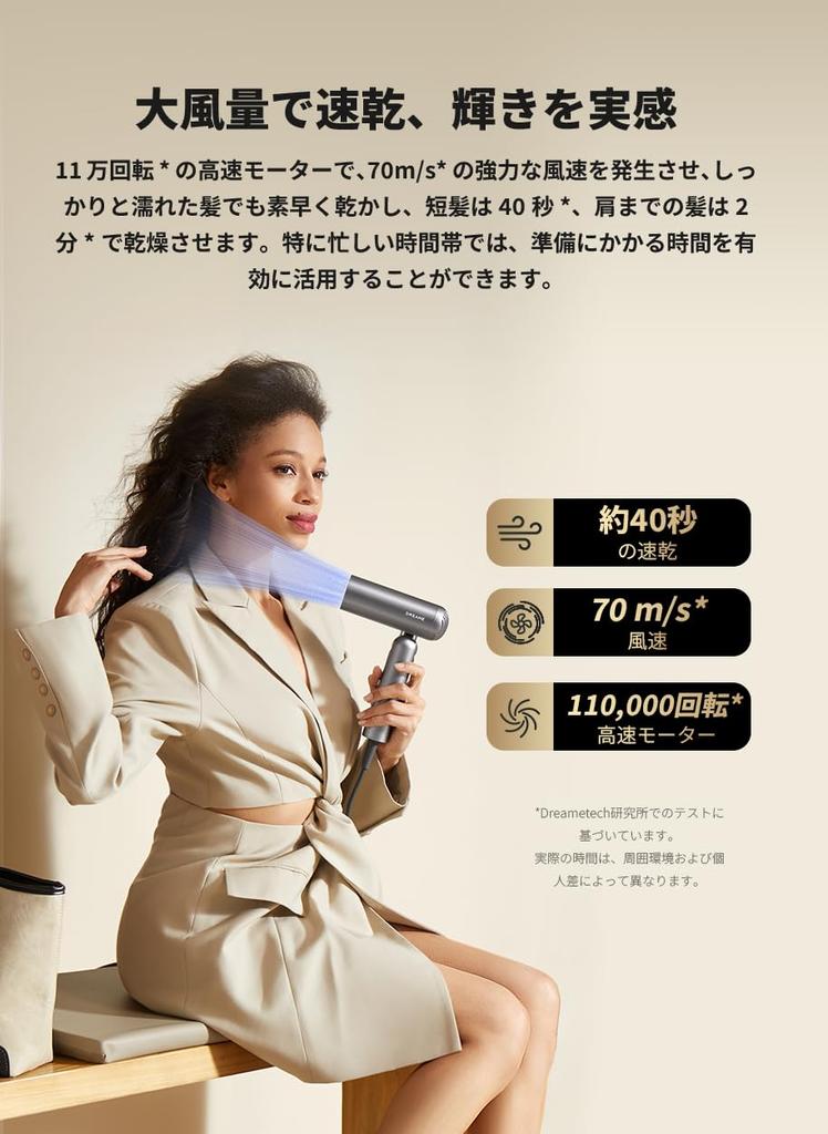 Dreame Pocket Быстросохнущий Фен для волос 3 Складные Формы Профессиональный Укладчик Легкий 300 г RPM Мотор 300 миллионов Платиновый Отрицательный Постоянный