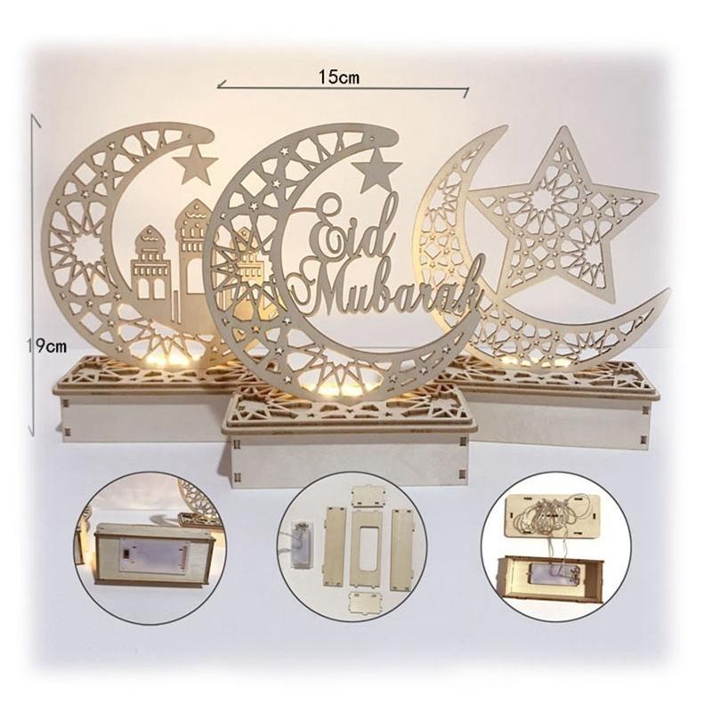 2020 New Wooden Islam Muslim Eid Mubarak Ramadan Home Party Ornament Decor Led Wooden Diy Table Deco