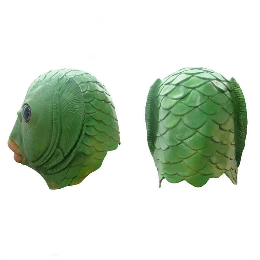 Модная маска темной рыбьей головы, маска зеленой рыбьей головы, головной убор монстра, зеленая голова монстра, латексная маска животного для вечеринки, косплей-костюма