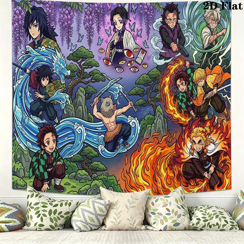 Demon Slayer Anime Wall Tapestry Aesthetic Wall Hanging Printed Fabric Blanket Decorative Tapestries for Bedroom Living Room Home Decor