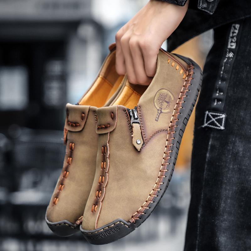 Удобная кожаная мужская обувь, повседневные мужские мокасины без застежек, качественные кожаные туфли из спилка, мужские туфли на плоской подошве, горячая распродажа, мокасины, обувь больших размеров