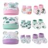 New Newborn Baby Cotton Beanies Hospital Hat Mittens Shoes Sets Solid Candy Color Stretchy Infant Warm Cap Gloves 0-1 Years Old