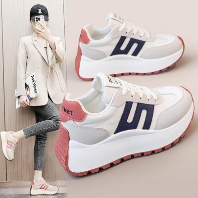 Bn008 Новые белые туфли, женские весенние и летние повседневные женские туфли на толстой подошве, дышащие износостойкие туфли с круглым носком