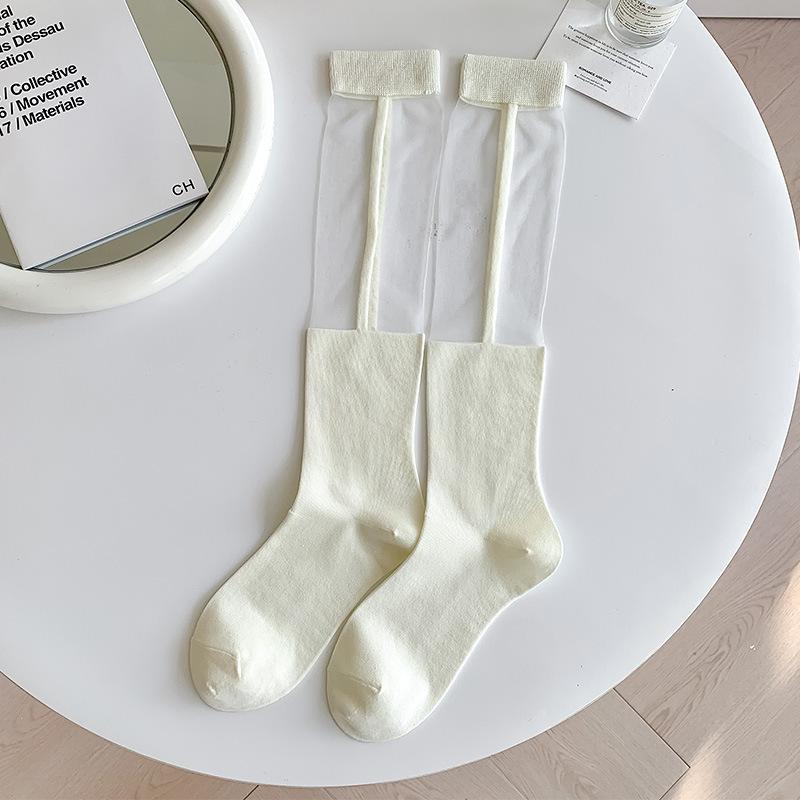 Шелковые носки с кристаллами, женские чулки, летние ультратонкие прозрачные гольфы в горошек JK для девочек, черные, белые длинные носки, чулки